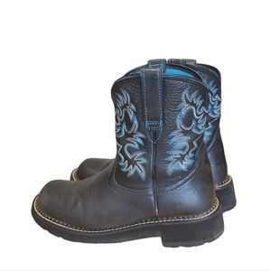 100% Leather Fatbaby Heritage Dapper Western Boot Size 9 B - Blue stich detail